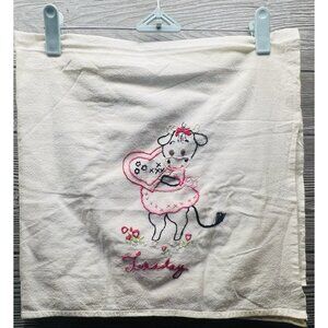 Vintage Cotton Linen Embroidered Tea Towel Valentine Love Cow Tuesday 28”x 14”